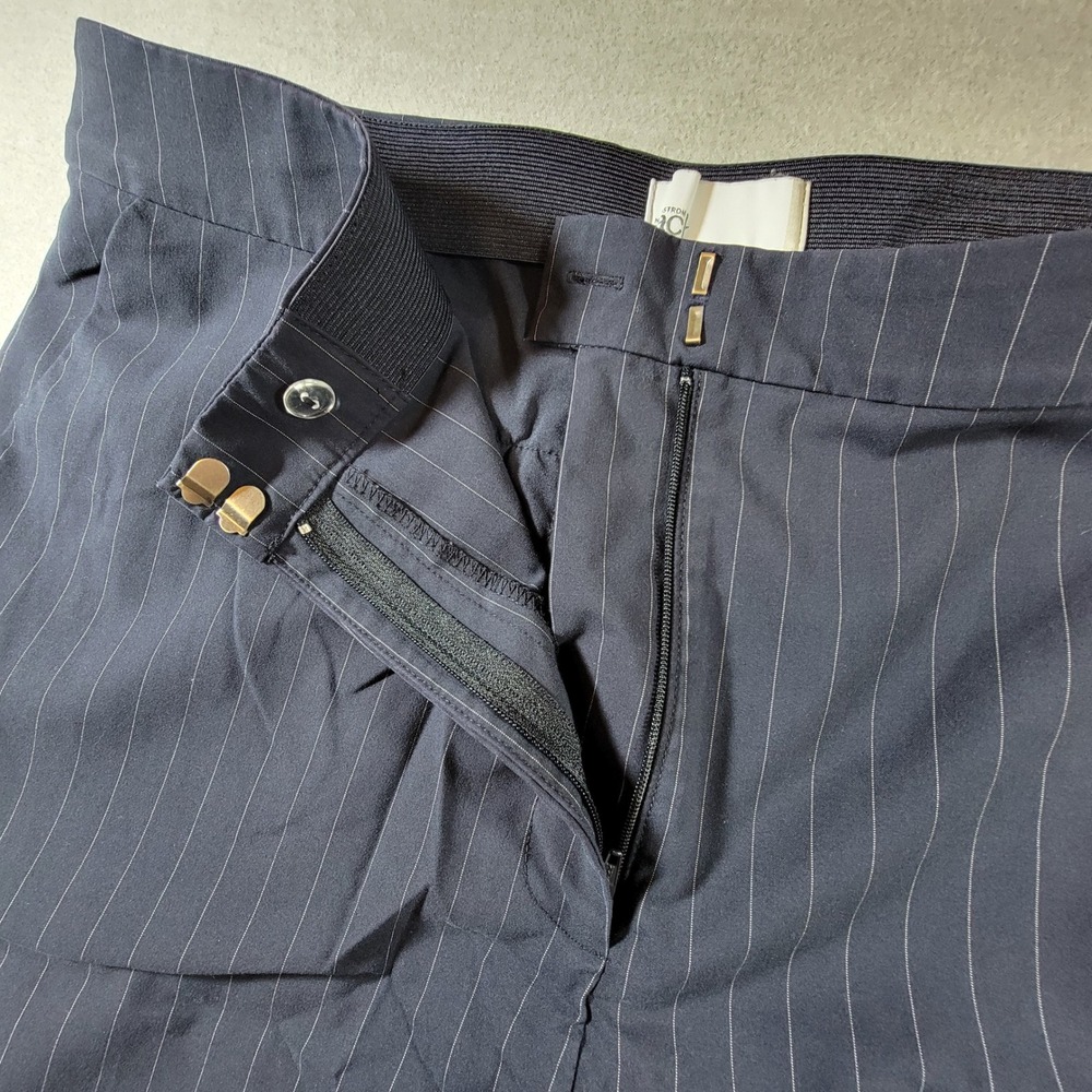 Nordstrom Rack Pinstripe Trousers Womens 14 Navy Blue Excellent Straight Leg